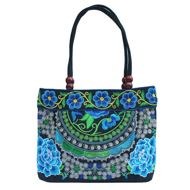 Ethnic Style Embroidered Handbag Wooden Bead Lace Bag