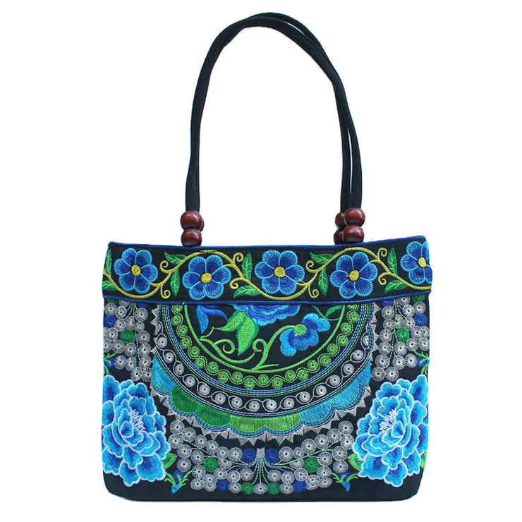 Ethnic Style Embroidered Handbag Wooden Bead Lace Bag
