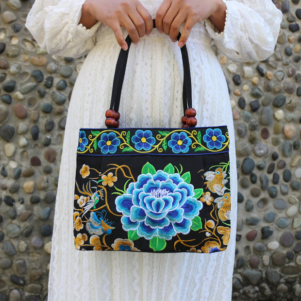 Ethnic Style Embroidered Handbag Wooden Bead Lace Bag