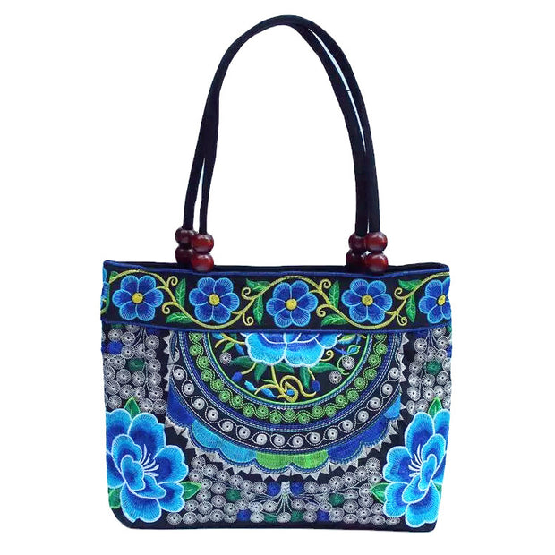 Ethnic Style Embroidered Handbag Wooden Bead Lace Bag
