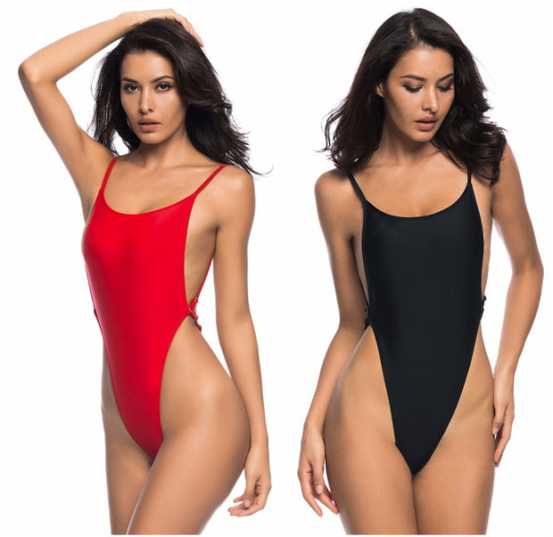 European And American Style One-piece Swimsuit Feminine Cover Belly Open Back Solid Color Bikini