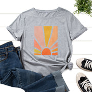 Graphic Tee for Women Cotton Print T Shirts Short Sleeve Crew Neck Summer Tops Female Clothes Splendid Sun Scenery Flower Top