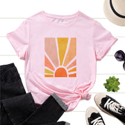 Graphic Tee for Women Cotton Print T Shirts Short Sleeve Crew Neck Summer Tops Female Clothes Splendid Sun Scenery Flower Top