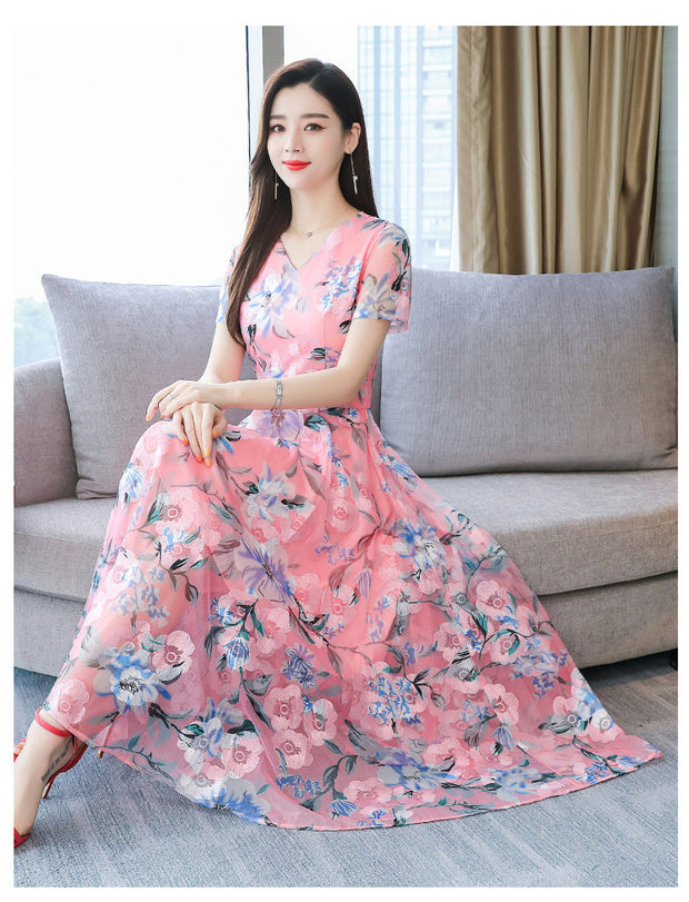 Floral Long Skirt Plus Size Women's Printed Dress