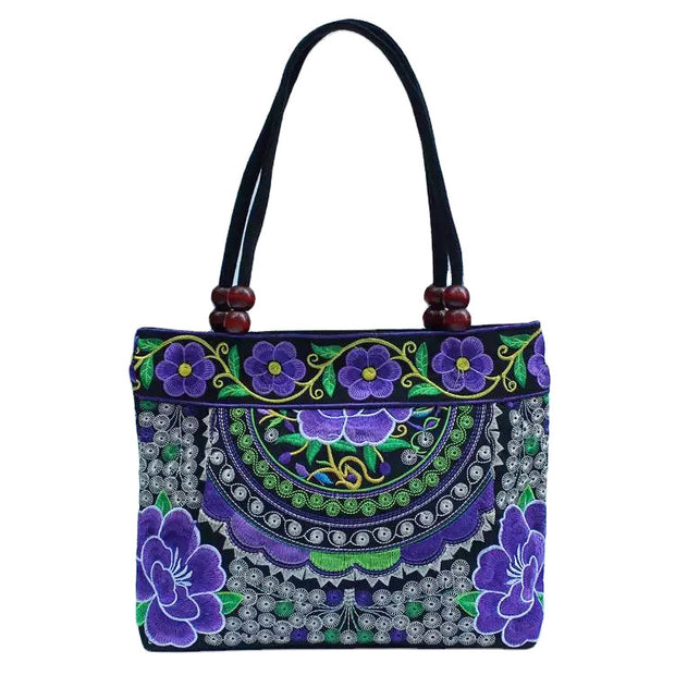 Ethnic Style Embroidered Handbag Wooden Bead Lace Bag