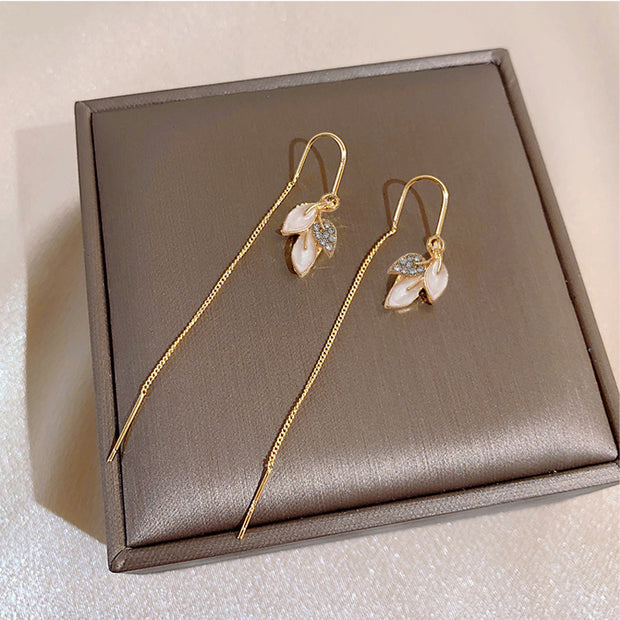 S925 Opal Leaf Earrings High Sense Niche