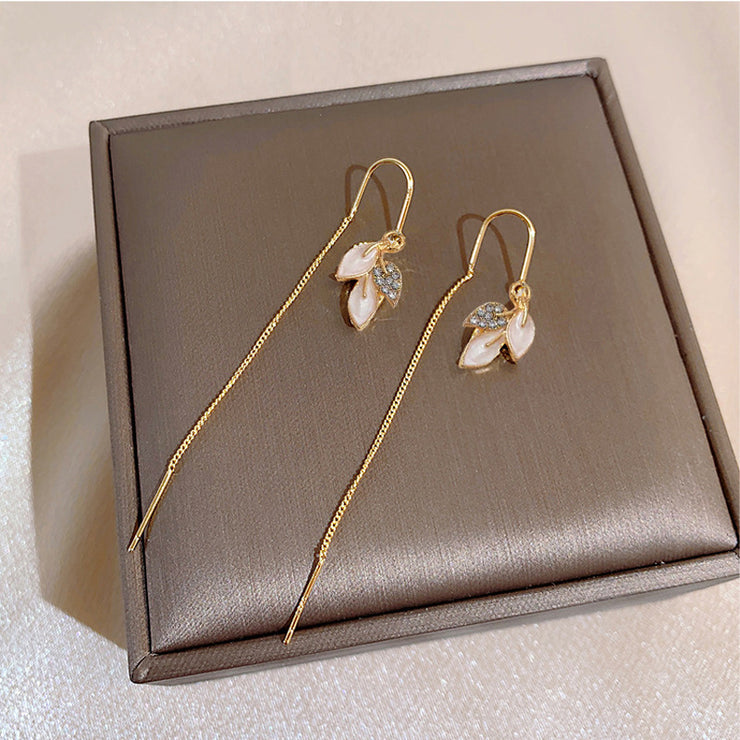 S925 Opal Leaf Earrings High Sense Niche