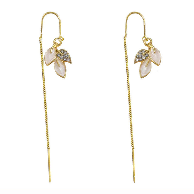 S925 Opal Leaf Earrings High Sense Niche