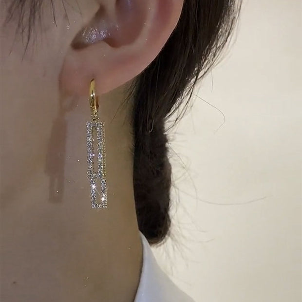 Female Geometry Rectangle Full Diamond Earrings