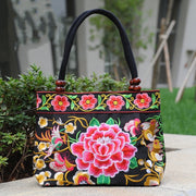 Ethnic Style Embroidered Handbag Wooden Bead Lace Bag