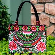 Ethnic Style Embroidered Handbag Wooden Bead Lace Bag