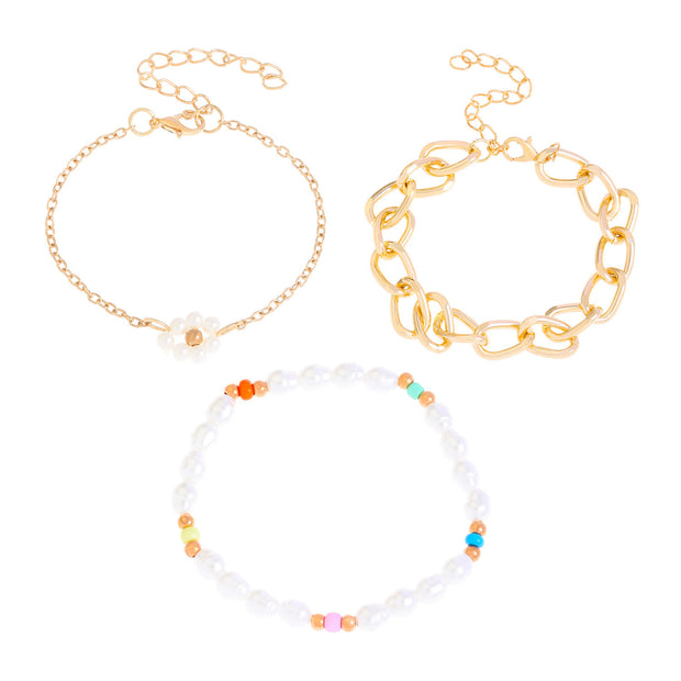 Simple Cuban Thick Chain Pearl Flower Female