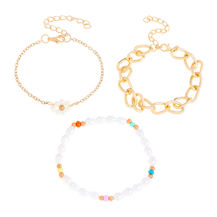 Simple Cuban Thick Chain Pearl Flower Female