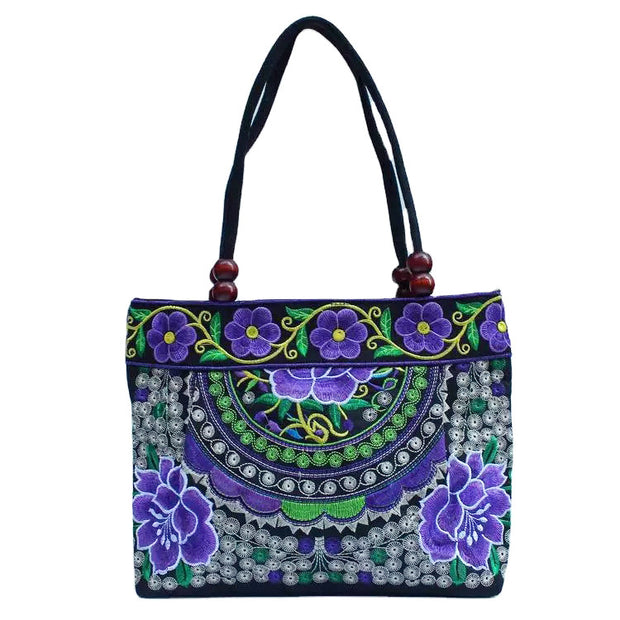 Ethnic Style Embroidered Handbag Wooden Bead Lace Bag