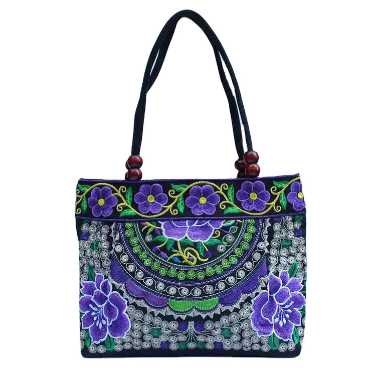 Ethnic Style Embroidered Handbag Wooden Bead Lace Bag