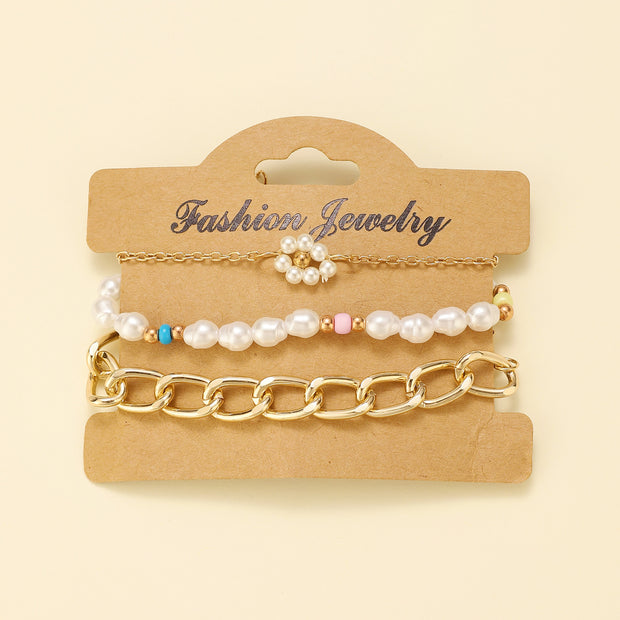 Simple Cuban Thick Chain Pearl Flower Female