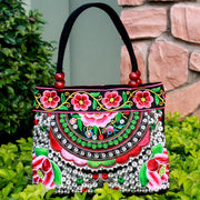 Ethnic Style Embroidered Handbag Wooden Bead Lace Bag