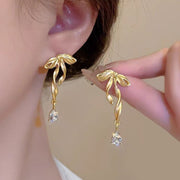 Bow Ribbon Zircon Stud Earrings For Women