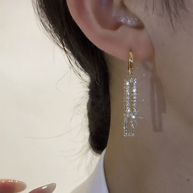Female Geometry Rectangle Full Diamond Earrings