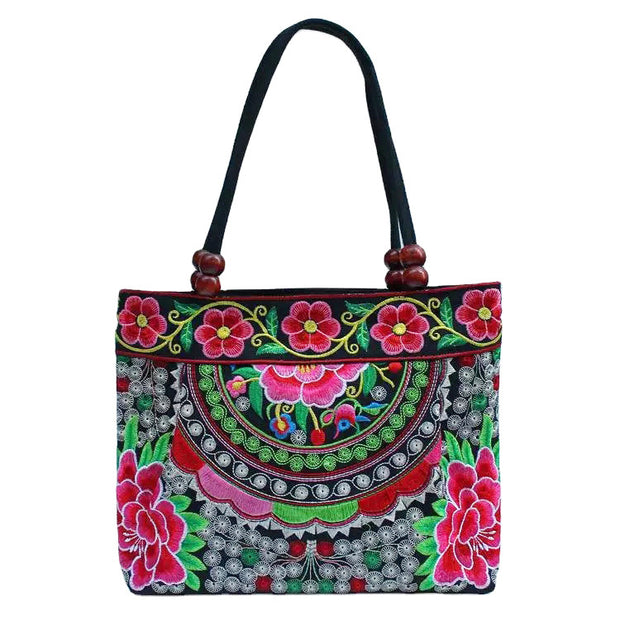 Ethnic Style Embroidered Handbag Wooden Bead Lace Bag