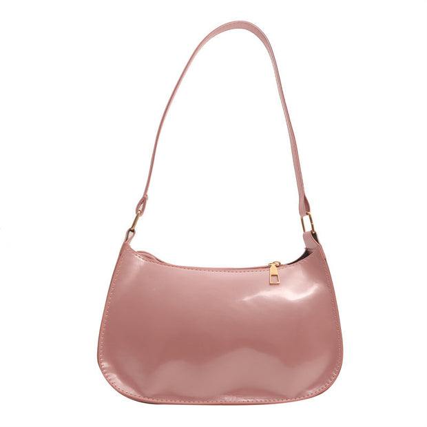 Underarm Bag Women's Portable Patent Leather Solid Color Glossy Crossbody Bag