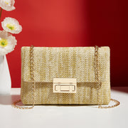 Fashion Crossbody Bag Straw Lock Closure Simple Small Square Bag