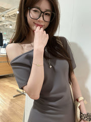 Women's Short-sleeved T-shirt Off-the-shoulder Fitted Waist Top