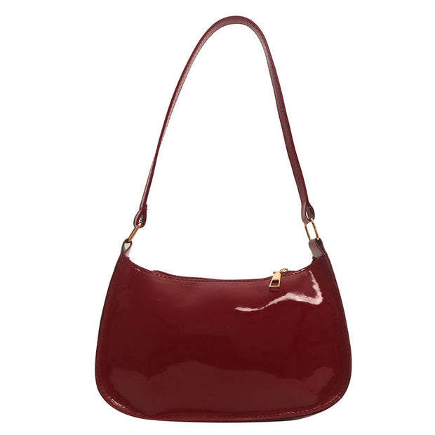 Underarm Bag Women's Portable Patent Leather Solid Color Glossy Crossbody Bag
