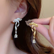 Bow Ribbon Zircon Stud Earrings For Women