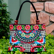 Ethnic Style Embroidered Handbag Wooden Bead Lace Bag