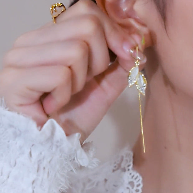 S925 Opal Leaf Earrings High Sense Niche