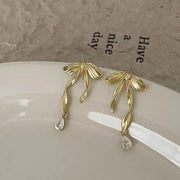 Bow Ribbon Zircon Stud Earrings For Women