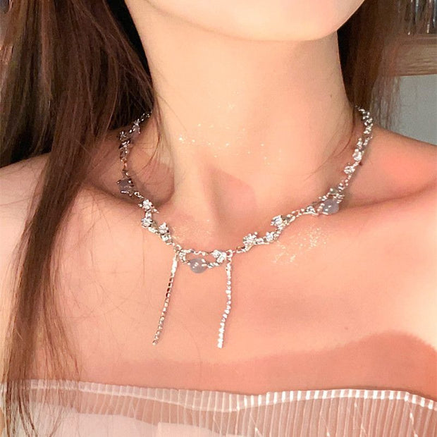 White Moonlight Zircon Clavicle Chain Female High-grade Sweet Cool