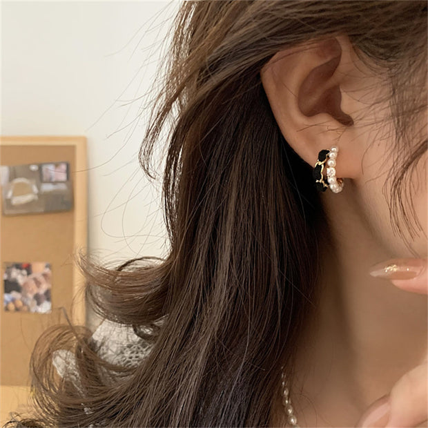 Black Velvet Water Drop Ear Ring High-grade Metal Stud Earrings