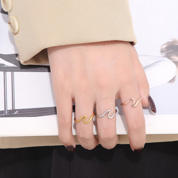 Women's Pure Color Wave Light Creative Design Titanium Steel Ring