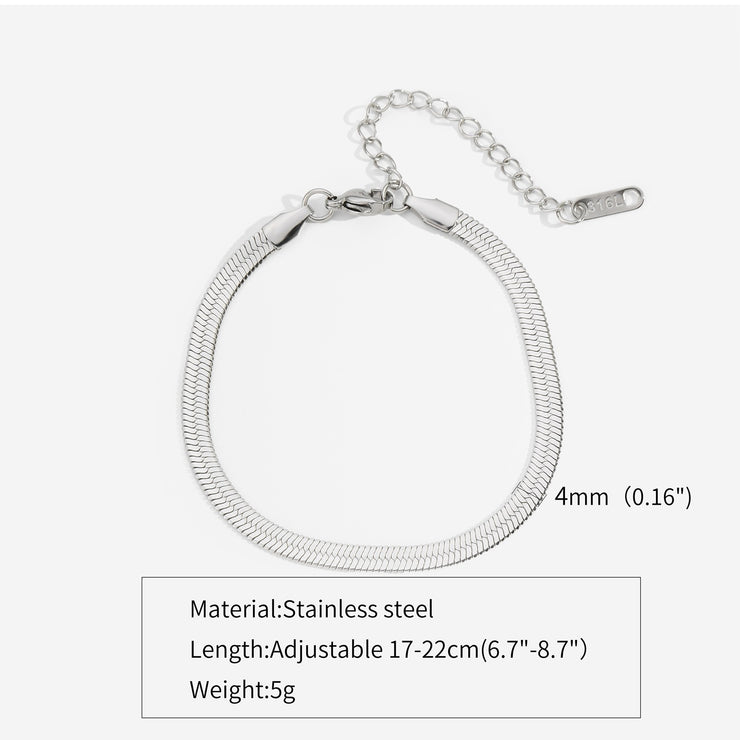 Simple Steel Peptide 18K Gold Plating Chain Like Flat Snake Bracelet