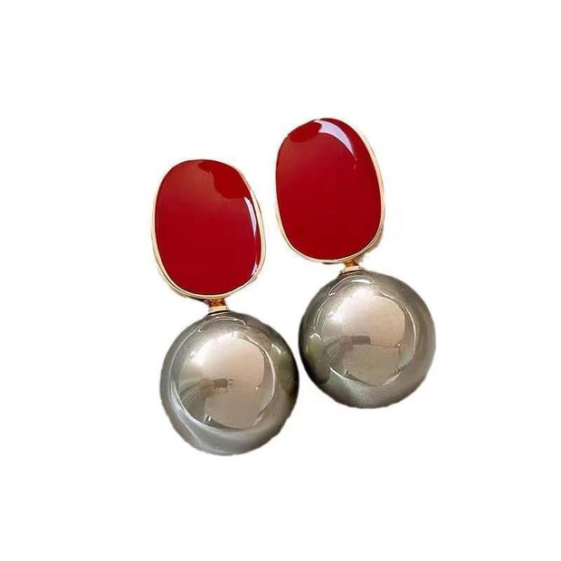 Vintage Oil Dripping Red Pearl Earrings For Women