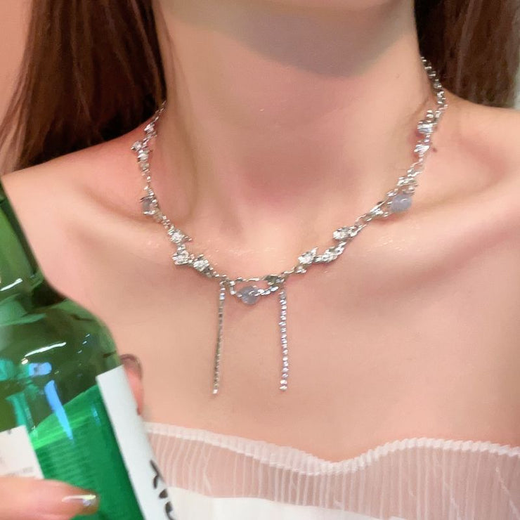White Moonlight Zircon Clavicle Chain Female High-grade Sweet Cool