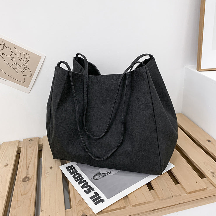 Solid Color Women's Simple Artistic Canvas Handbag Large Capacity Shopping Bag