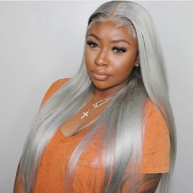 European And American Mid-length Straight Hair Light Gray