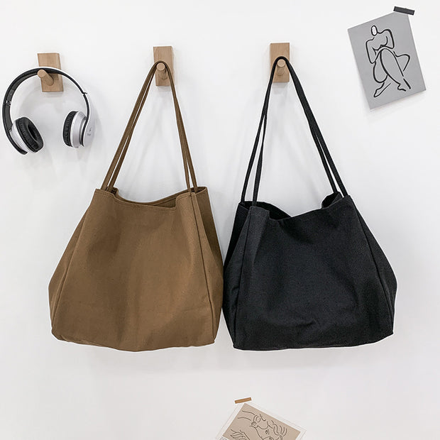 Solid Color Women's Simple Artistic Canvas Handbag Large Capacity Shopping Bag