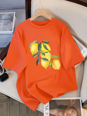Creative Lemon Pattern T-Shirts Female Casual Soft Tops Fash