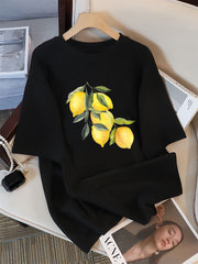 Creative Lemon Pattern T-Shirts Female Casual Soft Tops Fash
