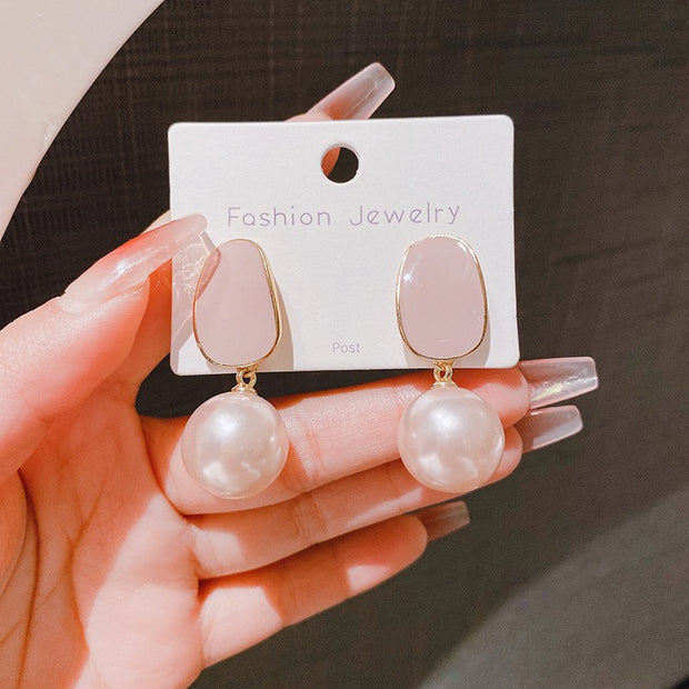 Vintage Oil Dripping Red Pearl Earrings For Women
