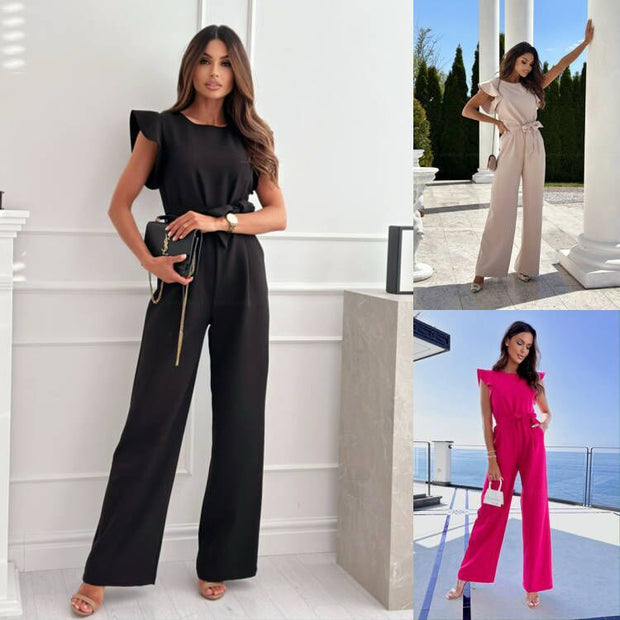 Commuter Waist Trimming Lace Up Jumpsuit High Waist Women