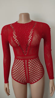 Women's Rhinestone Long Sleeve Fishnet Clothes