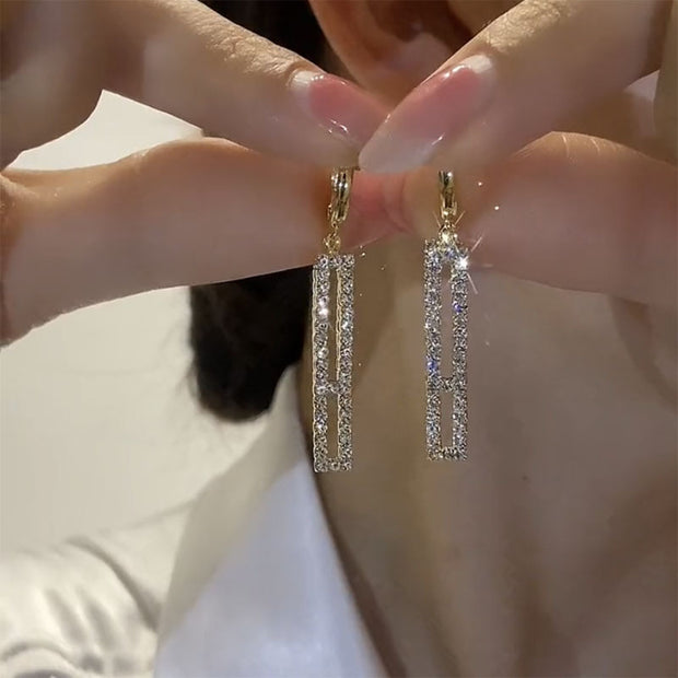 Female Geometry Rectangle Full Diamond Earrings