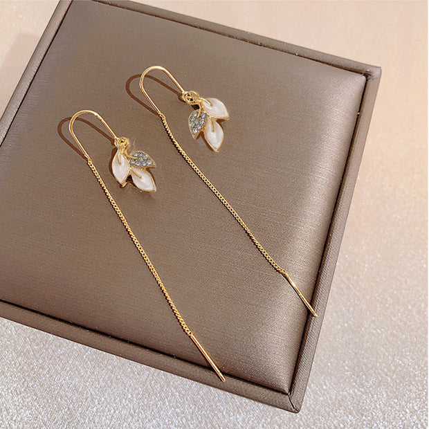 S925 Opal Leaf Earrings High Sense Niche