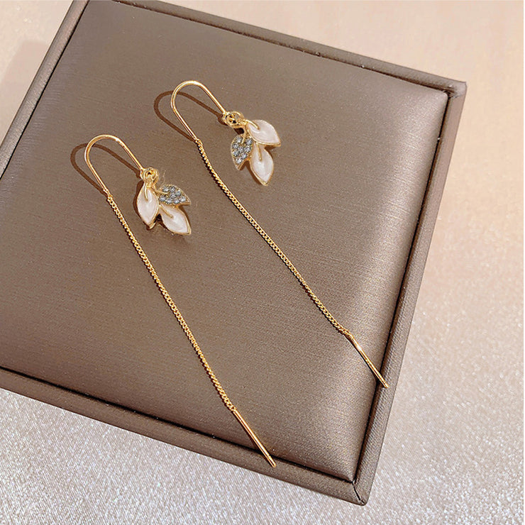 S925 Opal Leaf Earrings High Sense Niche