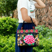 Ethnic Style Embroidered Handbag Wooden Bead Lace Bag